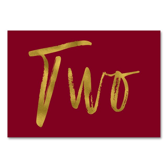 Gold and Burgundy Elegant Table Number Two (Front)