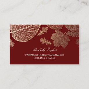 Gold and Burgundy Fall Leaves Elegant Business Card
