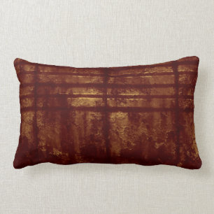 Gold and Burgundy Grungy Lines and Splashes Lumbar Cushion