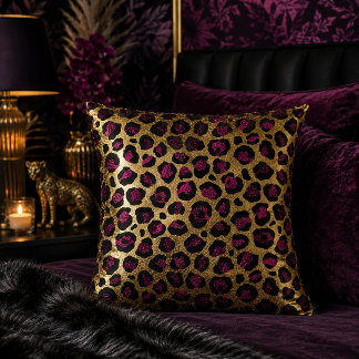 Gold and Burgundy Leopard Print Animal Pattern Cushion