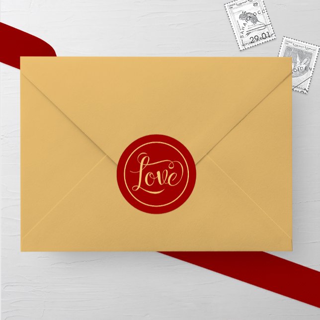 Gold and Burgundy Love Wedding Classic Round Sticker (Creator Uploaded)
