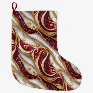 Gold and Burgundy Marble Flow Large Christmas Stocking