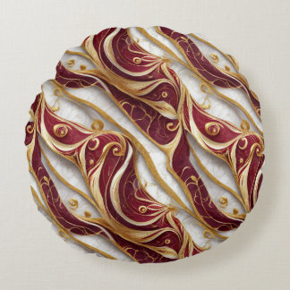 Gold and Burgundy Marble Flow Round Cushion