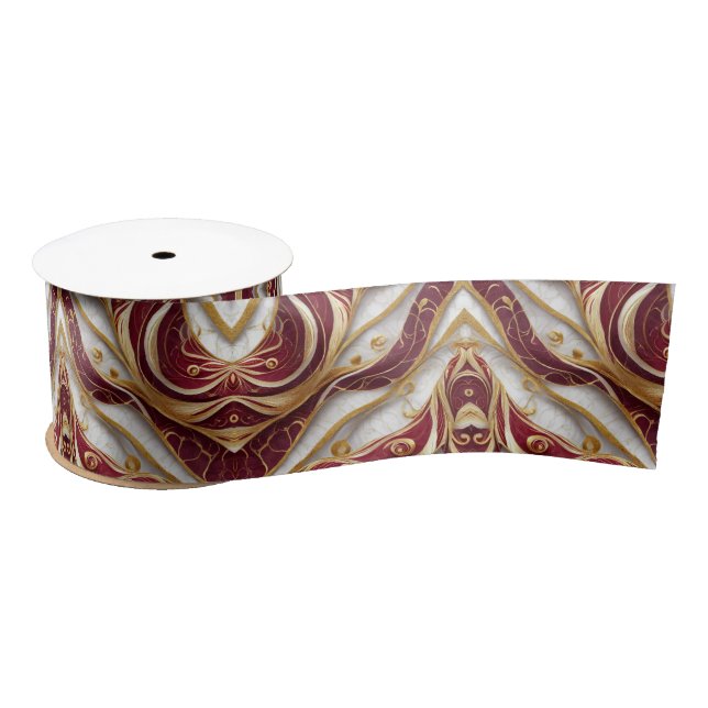 Gold and Burgundy Marble Flow Satin Ribbon (Spool)