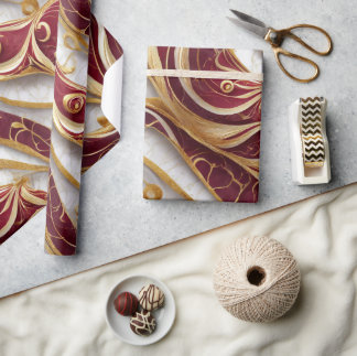 Gold and Burgundy Marble Flow Wrapping Paper