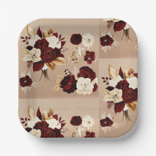 Gold and Burgundy Paper Plate