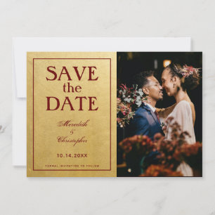 Gold and Burgundy Photo Wedding Save The Date
