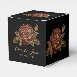 Gold and Burgundy Rose Moody Dark Romance Wedding Favour Box