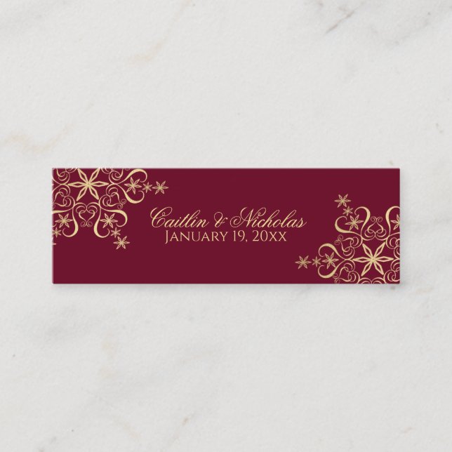 Gold and Burgundy Snowflake Place Card (Front)