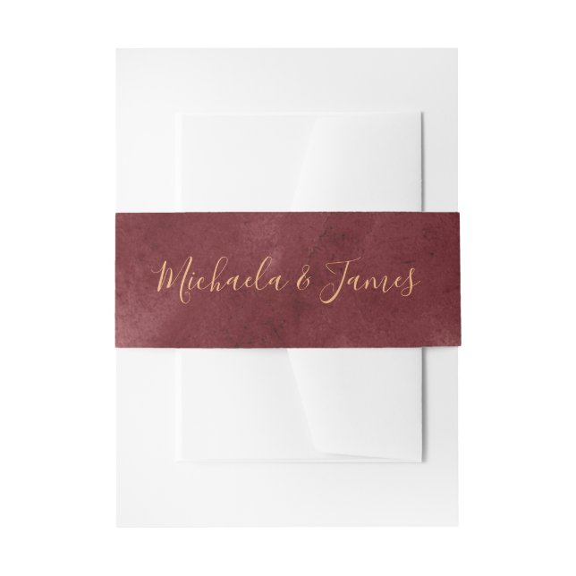 Gold and Burgundy Watercolor Invitation Belly Band (Front Example)