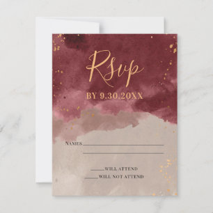 Gold and Burgundy Watercolor RSVP Card