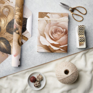 Gold and Cashmere Rose Wrapping Paper