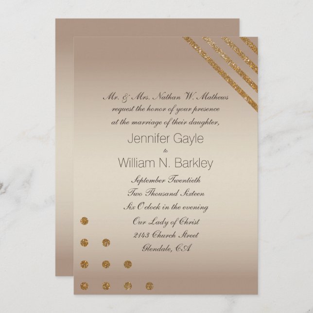 Gold and Champagne Custom Wedding Invitation (Front/Back)