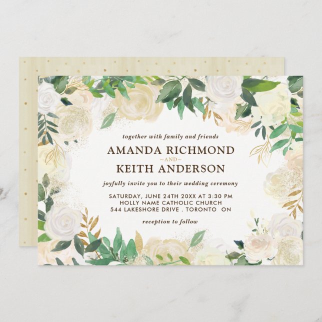 Gold and Champagne Wedding Invitations (Front/Back)