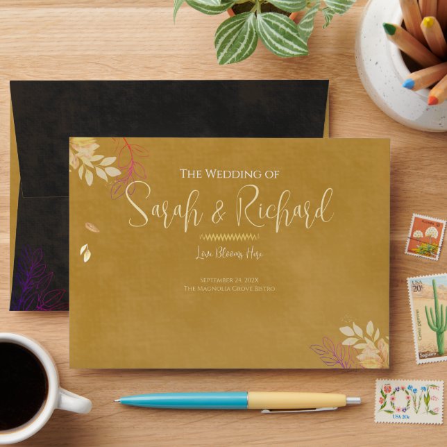 Gold and Charcoal Black Back Velvet Luxe Wedding  Envelope (Desk)