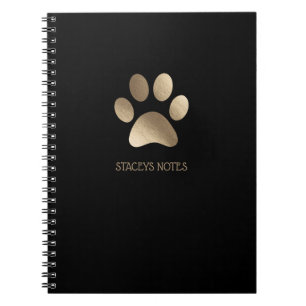 Gold And Charcoal Paw Print Logo Personalised Notebook