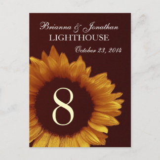 Gold and Chocolate Sunflower Wedding Table Number Postcard