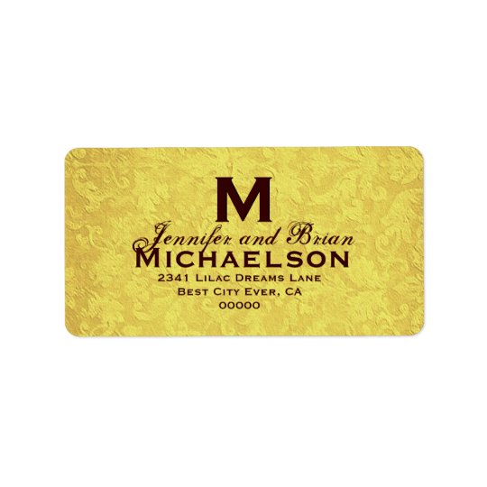 Gold and Chocolate Vintage Wedding Custom Monogram Address Label
