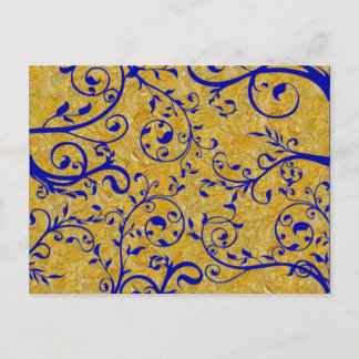 gold and cobalt brocade invitation postcard