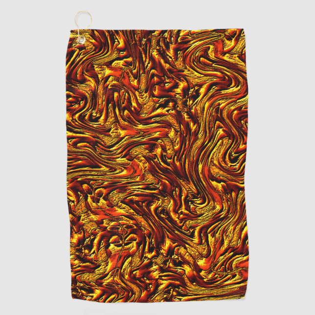 Gold and coral or vivid red texture golf towel (Front)
