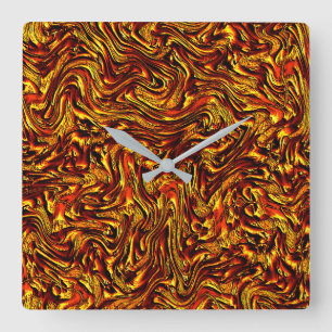 Gold and coral or vivid red texture square wall clock