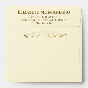 Gold and Cream Fancy Filigree Square Wedding Envelope