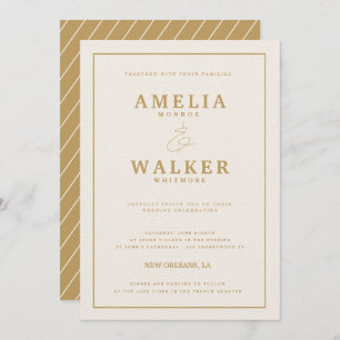 Gold and Cream Stripes Wedding Invitation