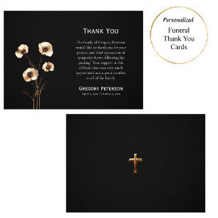 Gold and Cream Wildflowers Catholic Funeral        Thank You Card