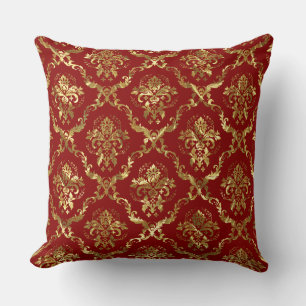 Gold And Crimson Red Vintage Floral Damask Cushion