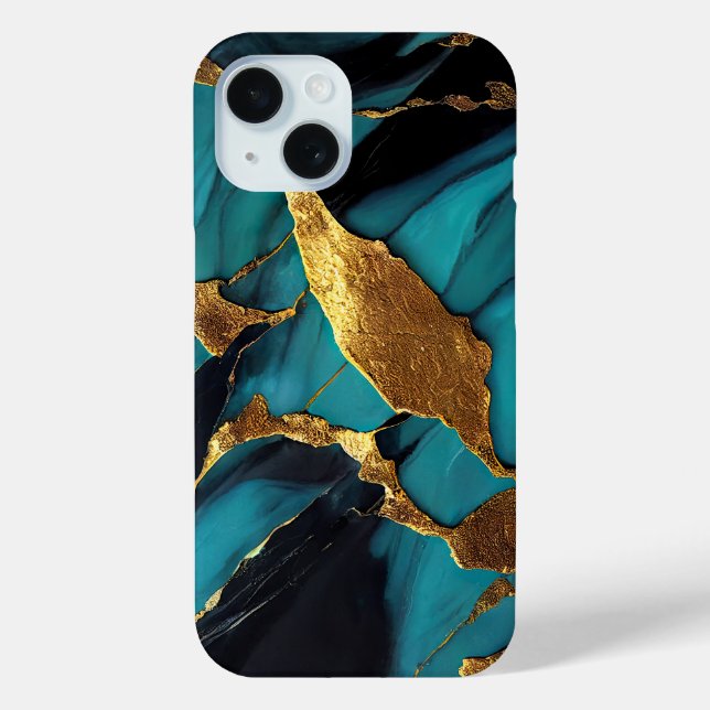 Gold and Cyan Liquid Marble Fusion Case-Mate iPhone Case (Back)