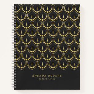 Gold and dar-grey art-deco geometric pattern notebook