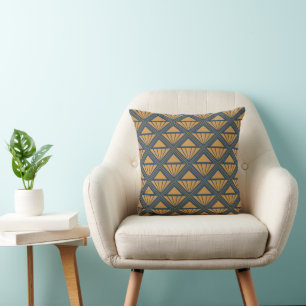 Gold and dark blue Art Deco design with rhombuses Cushion