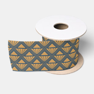 Gold and dark blue Art Deco design with rhombuses Satin Ribbon