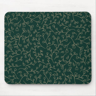 Gold and Dark Emerald Green Botanical Vine Pattern Mouse Pad
