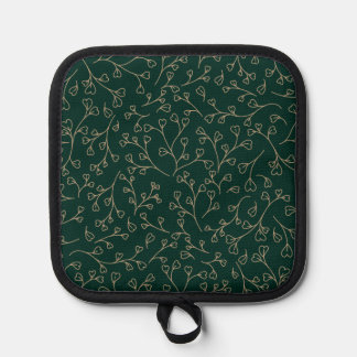 Gold and Dark Emerald Green Botanical Vine Pattern Pot Holder