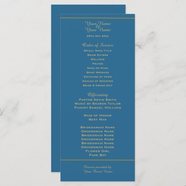 Gold and Dark Teal Wedding Program (Front/Back)