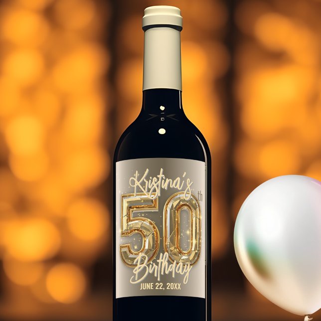 Gold and Diamond Accents 50th Birthday Celebration Wine Label (Creator Uploaded)