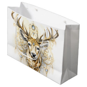 Gold and Diamond Glittery Deer Large Gift Bag