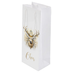 Gold and Diamond Glittery Deer Wine Gift Bag