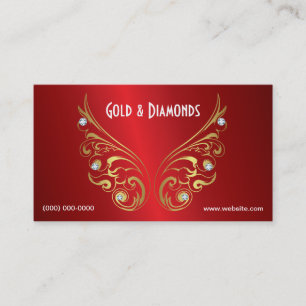 Gold and Diamonds Red Metallic Business Card