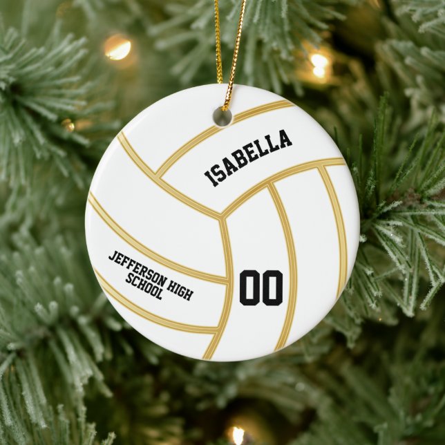 Gold and DIY Background Colour - Volleyball Ceramic Ornament (Tree)