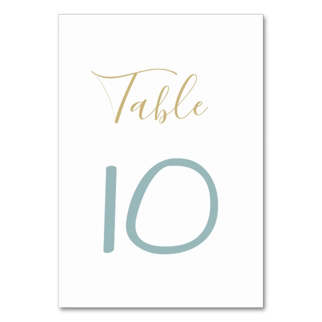 Gold and Dusty blue Wedding Table Number (Front)