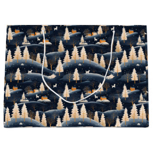 Gold and Dusty Blue Winter Large Gift Bag