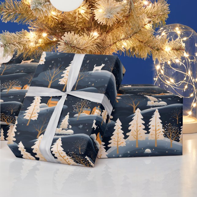 Gold and Dusty Blue Winter Wrapping Paper (Holidays)
