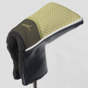 Gold and Ecru Olive Green Elegant Monogram Golf Head Cover