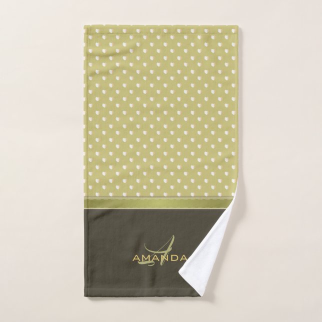 Gold and Ecru Olive Green Elegant Monogram Hand Towel (Hand Towel)