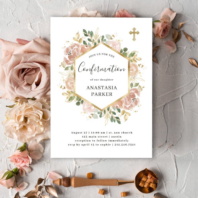 Gold and Elegant Neutral Floral | Confirmation Invitation (Creator Uploaded)