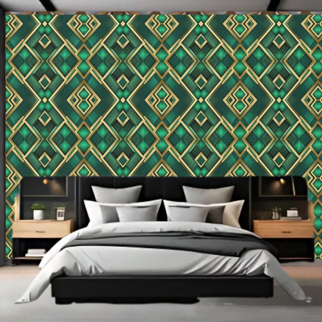 Gold and Emerald Argyle Pattern Peel and Stick  Wallpaper (Creator Uploaded)