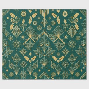 Gold and Emerald Art Deco Christmas Wrapping Paper