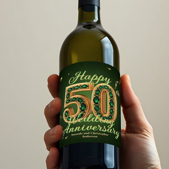 Gold and Emerald Green 50th Wedding Anniversary Wine Label (Creator Uploaded)